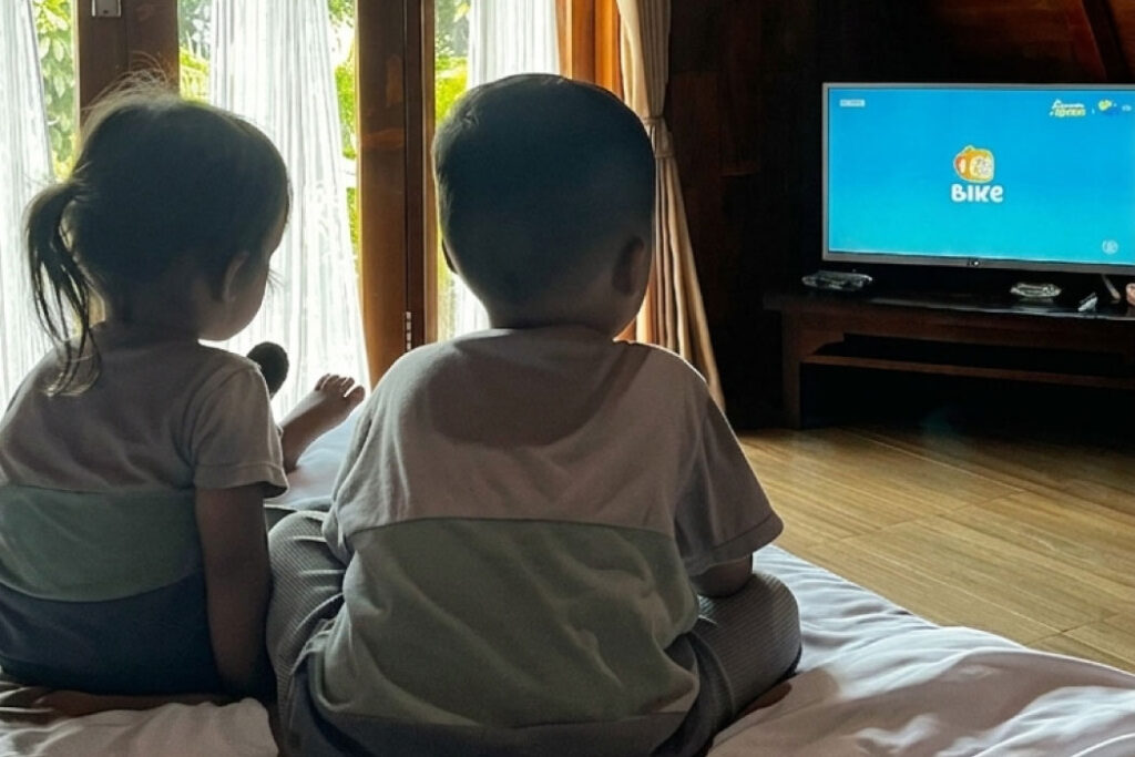 anak - anak menonton TV